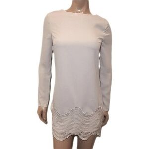 Marciano Long Sleeve Mini Dress Lace Hem Lace Up Keyhole Back Cocktail Size XS